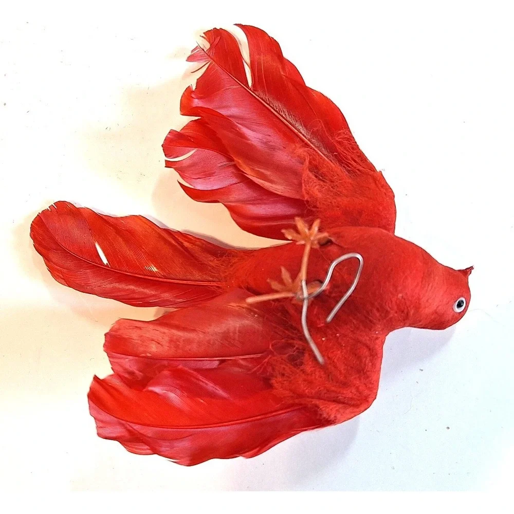 Vintage Red Feathered Bird Floral Picks Set of 3 Christmas Decor Craft Supplies